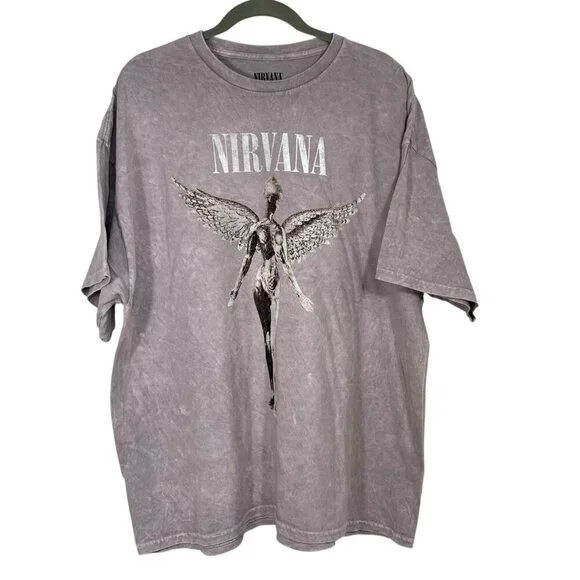 Nirvana In Utero Angel Graphic Tee Gray Band Shirt Grunge Rock Style 2X - Picture 10 of 11